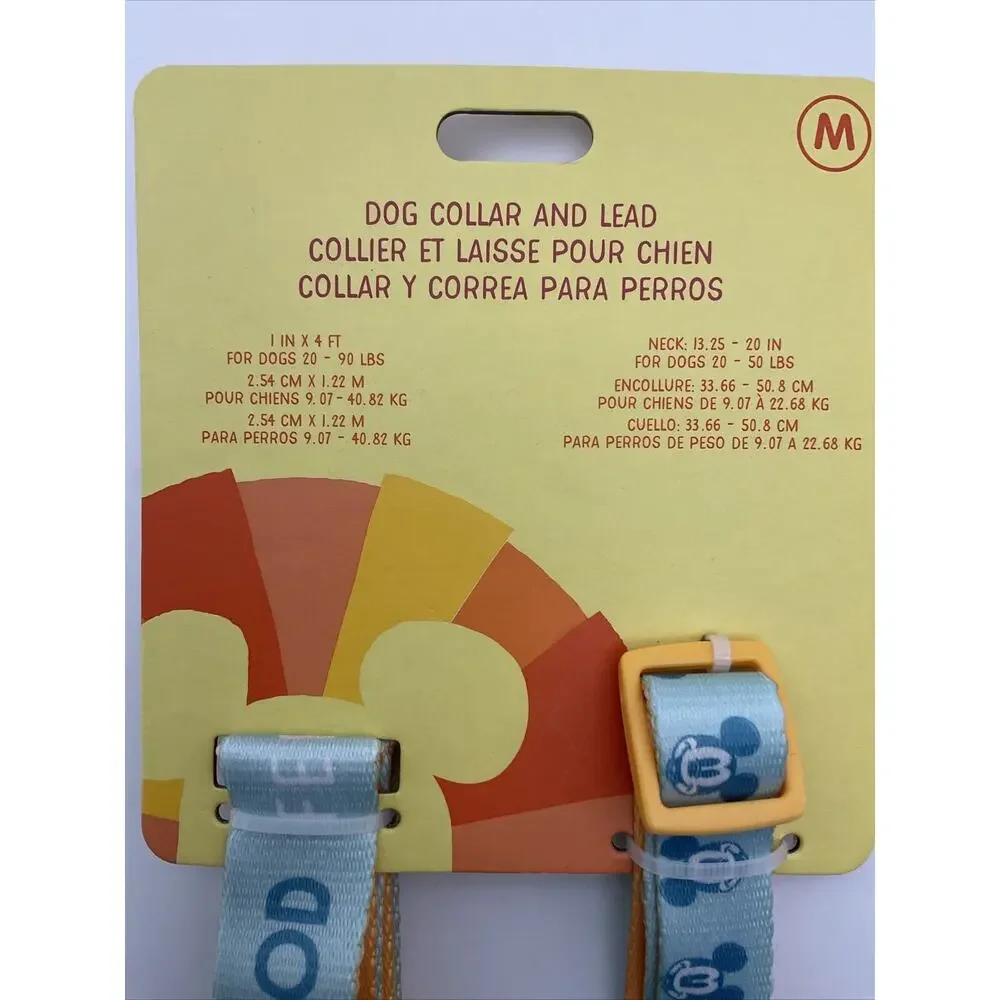 Disney Parks Mickey Mouse Dog Collar And Lead GOOD FEELING Yellow Blue Medium